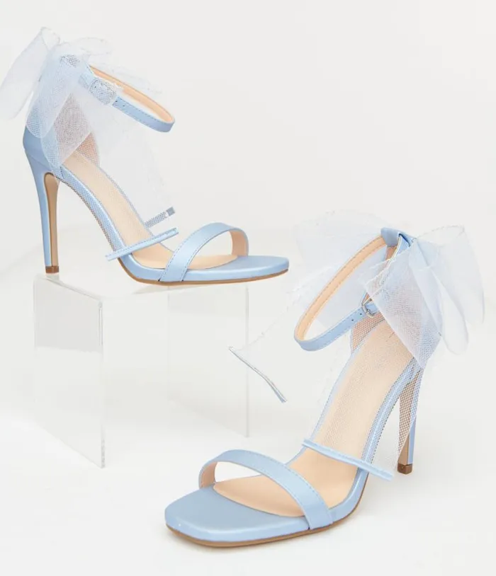 Baby Blue Tulle Bow Stiletto Heels Shoes Unique Vintage Heels