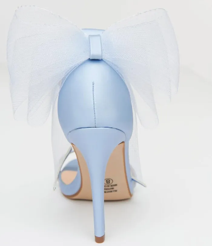Baby Blue Tulle Bow Stiletto Heels Shoes Unique Vintage Heels