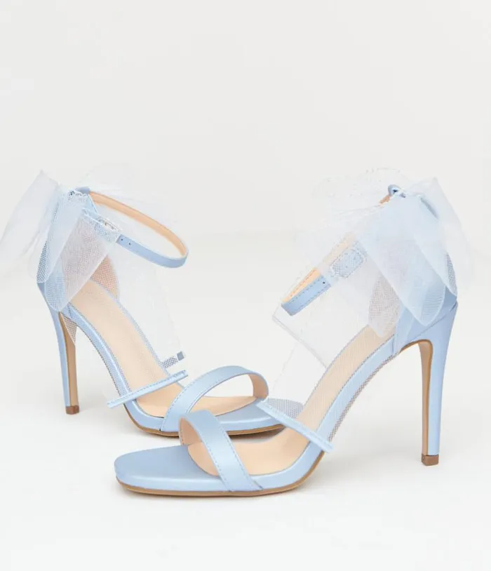 Baby Blue Tulle Bow Stiletto Heels Shoes Unique Vintage Heels