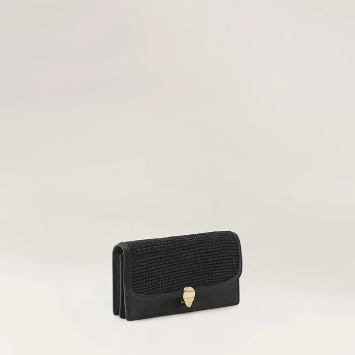 Bags Cross Body Bags Helen Kaminski Adelie Wallet With Raffia Blackcharcoal