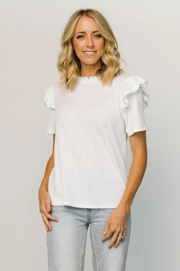 Baltic Born Blouses and Shirts Atlas Ruffle Sleeve Top Off White Blue 8211 Women Baltic Born Blouses and Shirts Atlas Ruffle Sleeve Top Off White Blue 8211 Women