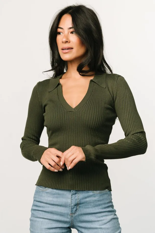 Baltic Born Blouses and Shirts Boston Ribbed Top Olive 8211 Women