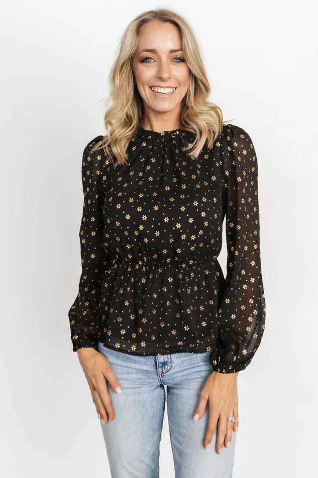 Baltic Born Blouses and Shirts Chandra Peplum Top Black Gold 8211 Women
