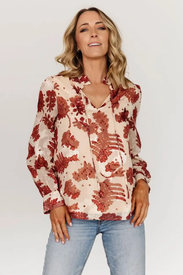 Baltic Born Blouses and Shirts Charlotte Tie Blouse Cream Rust 8211 Women