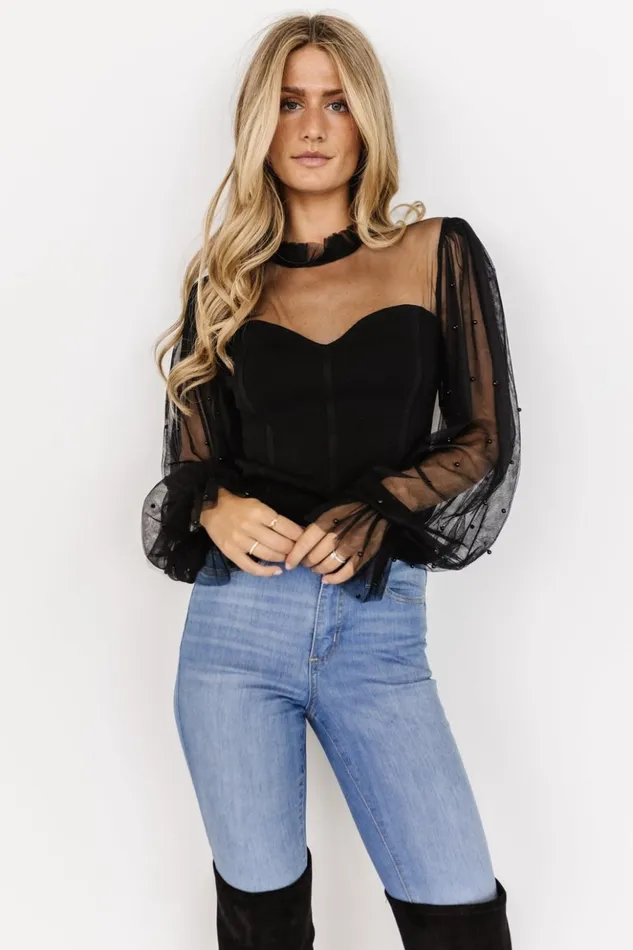 Baltic Born Blouses and Shirts Cyrus Beaded Tulle Sleeve Top Black 8211 Women Baltic Born Blouses and Shirts Cyrus Beaded Tulle Sleeve Top Black 8211 Women