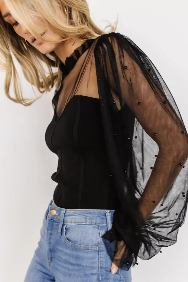 Baltic Born Blouses and Shirts Cyrus Beaded Tulle Sleeve Top Black 8211 Women Baltic Born Blouses and Shirts Cyrus Beaded Tulle Sleeve Top Black 8211 Women