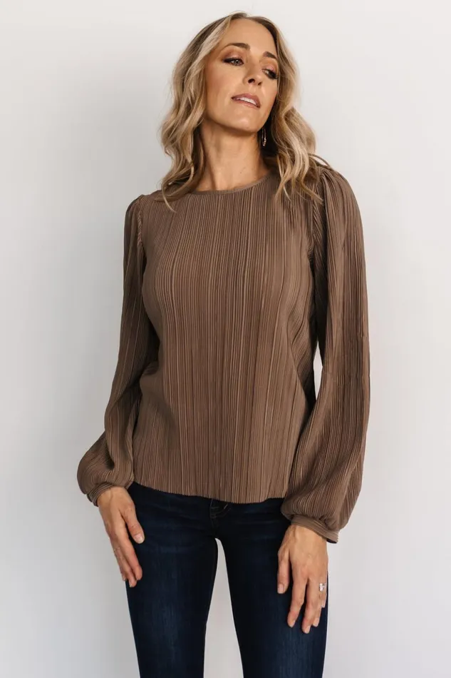 Baltic Born Blouses and Shirts Jewel Pleated Top Brown 8211 Women Baltic Born Blouses and Shirts Jewel Pleated Top Brown 8211 Women