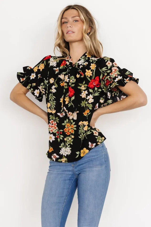 Baltic Born Blouses and Shirts Judy Ruffle Sleeve Top Black Multi 8211 Women Baltic Born Blouses and Shirts Judy Ruffle Sleeve Top Black Multi 8211 Women