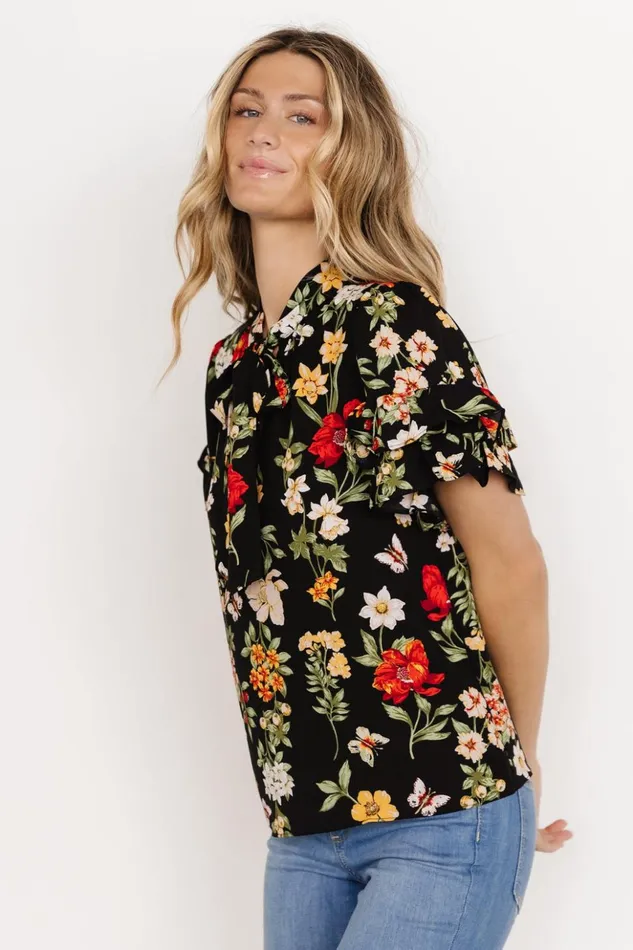 Baltic Born Blouses and Shirts Judy Ruffle Sleeve Top Black Multi 8211 Women