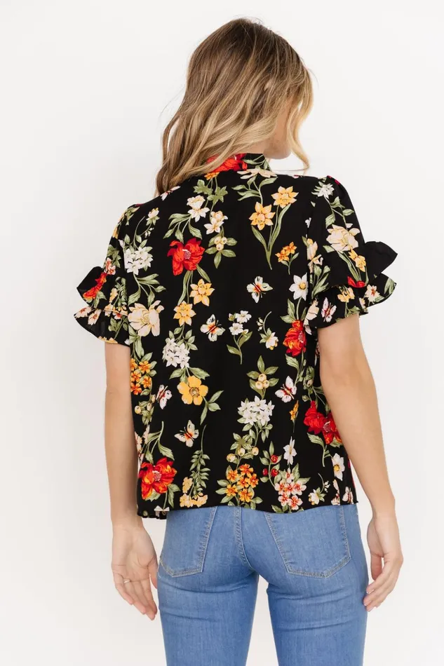 Baltic Born Blouses and Shirts Judy Ruffle Sleeve Top Black Multi 8211 Women