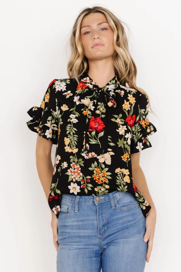 Baltic Born Blouses and Shirts Judy Ruffle Sleeve Top Black Multi 8211 Women