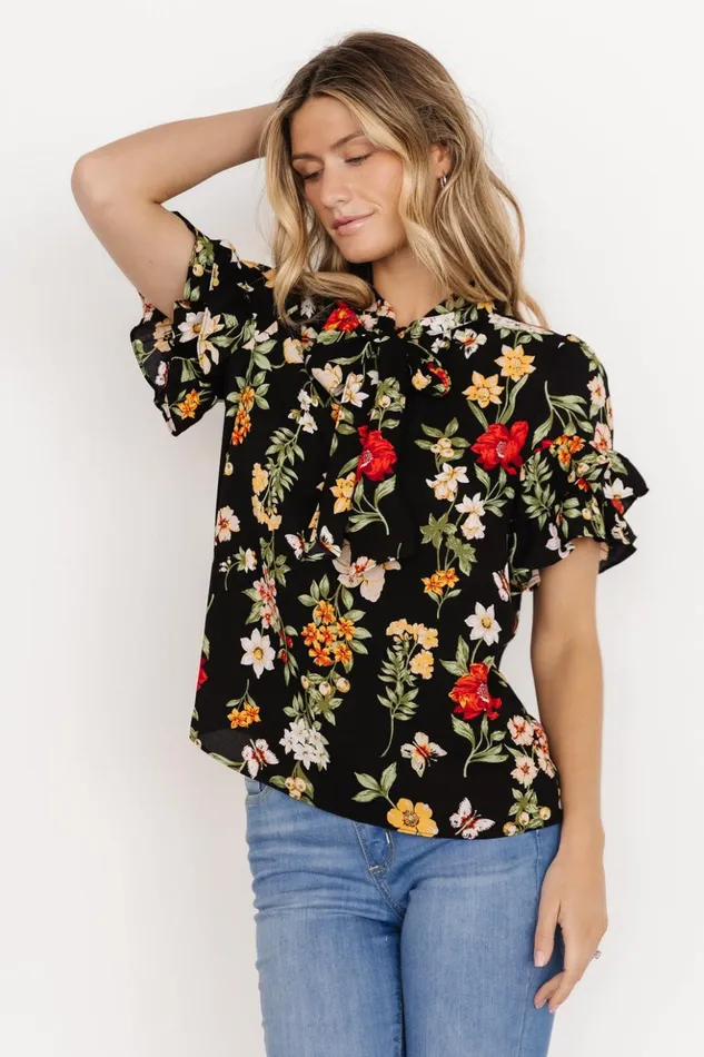 Baltic Born Blouses and Shirts Judy Ruffle Sleeve Top Black Multi 8211 Women