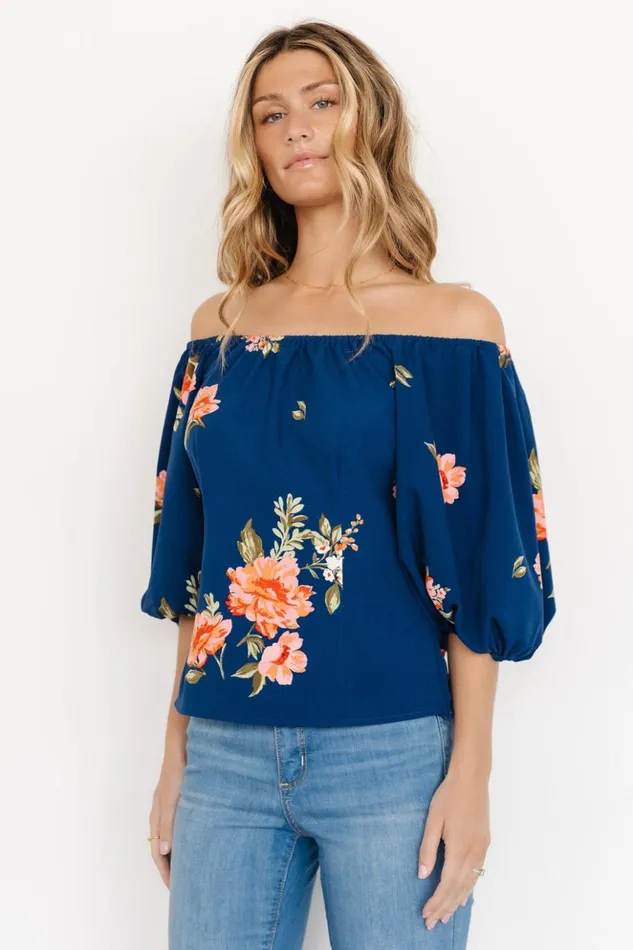 Baltic Born Blouses and Shirts Julia Off Shoulder Top Blue Multi 8211 Women