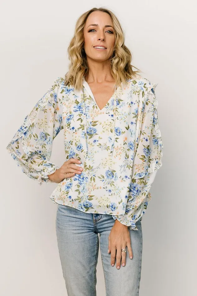 Baltic Born Blouses and Shirts Karlie Long Sleeve Ruffle Top Blue Floral 8211 Women Baltic Born Blouses and Shirts Karlie Long Sleeve Ruffle Top Blue Floral 8211 Women