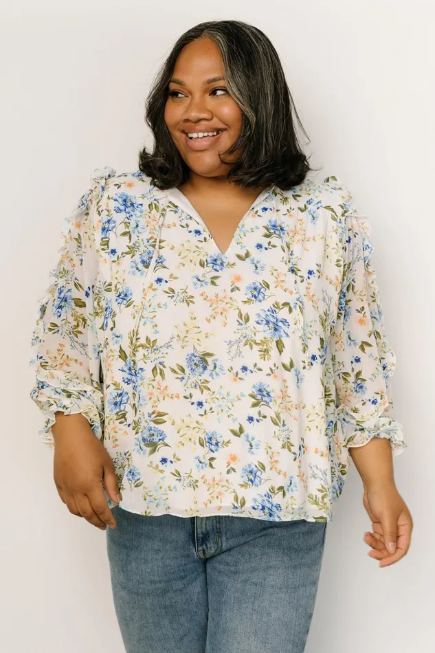 Baltic Born Blouses and Shirts Karlie Long Sleeve Ruffle Top Blue Floral 8211 Women
