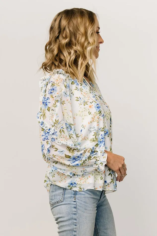 Baltic Born Blouses and Shirts Karlie Long Sleeve Ruffle Top Blue Floral 8211 Women