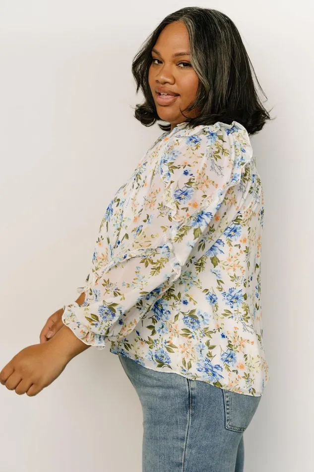 Baltic Born Blouses and Shirts Karlie Long Sleeve Ruffle Top Blue Floral 8211 Women