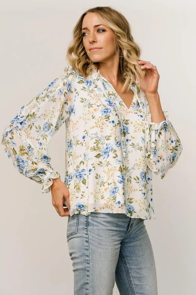 Baltic Born Blouses and Shirts Karlie Long Sleeve Ruffle Top Blue Floral 8211 Women