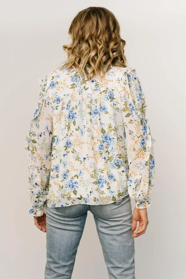Baltic Born Blouses and Shirts Karlie Long Sleeve Ruffle Top Blue Floral 8211 Women