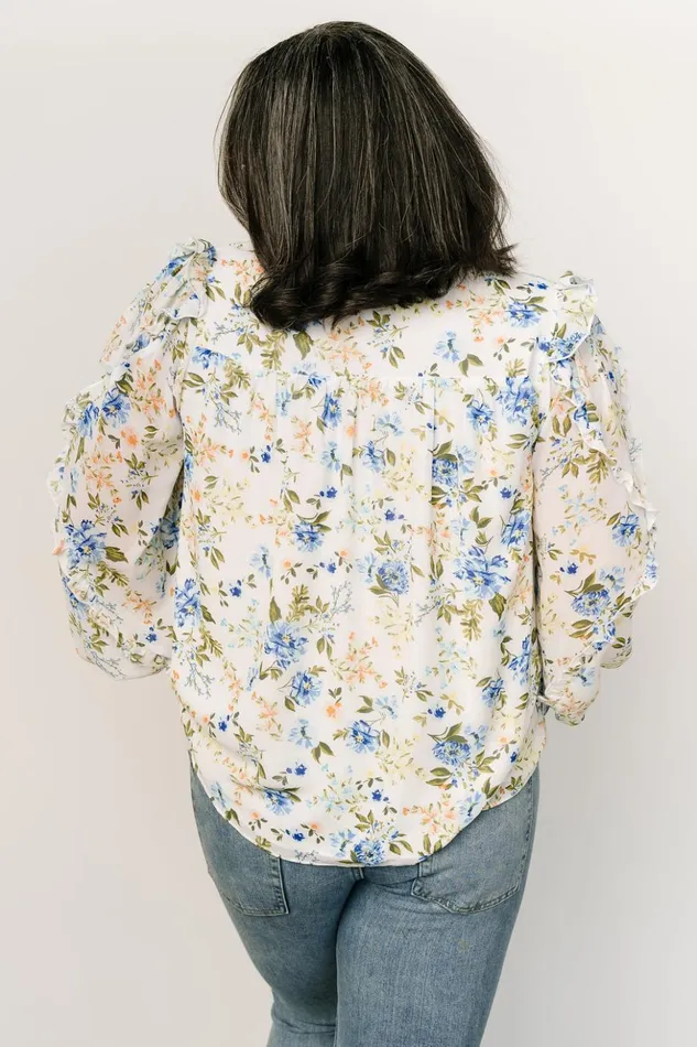 Baltic Born Blouses and Shirts Karlie Long Sleeve Ruffle Top Blue Floral 8211 Women