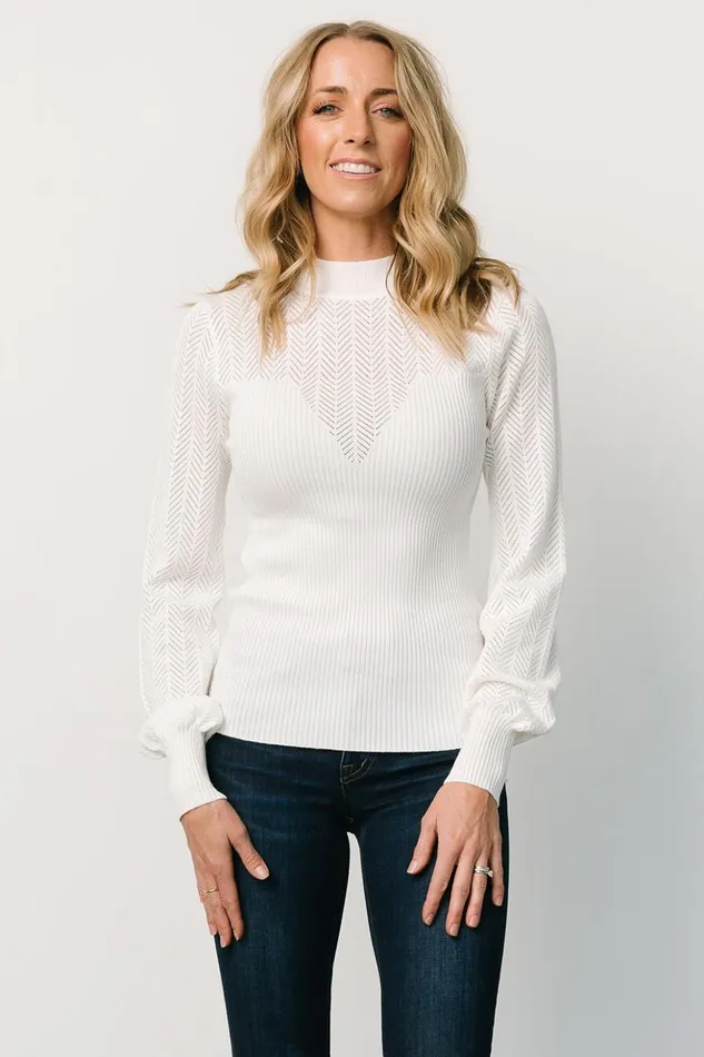 Baltic Born Blouses and Shirts Kenzie Pointelle Sweater Top Off White 8211 Women