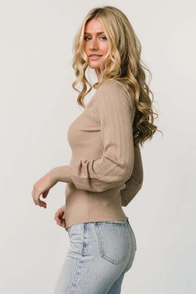 Baltic Born Blouses and Shirts Kenzie Pointelle Sweater Top Taupe 8211 Women Baltic Born Blouses and Shirts Kenzie Pointelle Sweater Top Taupe 8211 Women
