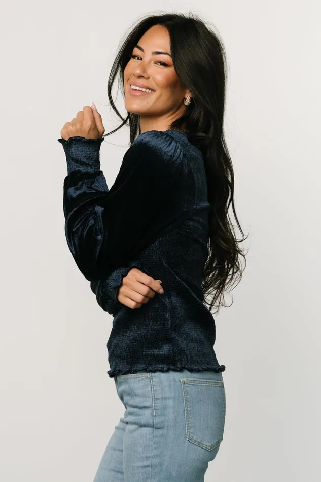 Baltic Born Blouses and Shirts Kyler Smocked Velvet Top Navy 8211 Women Baltic Born Blouses and Shirts Kyler Smocked Velvet Top Navy 8211 Women