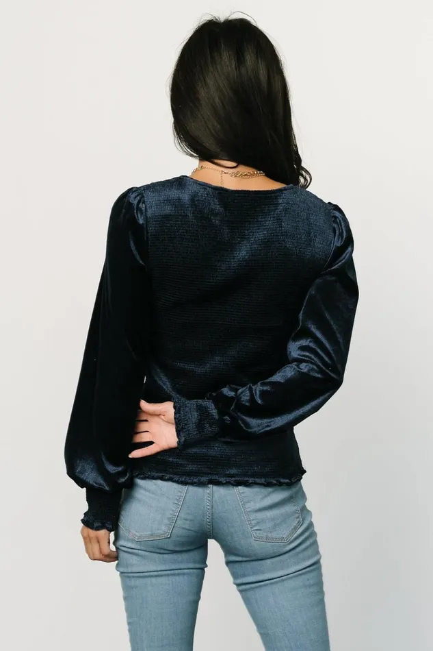 Baltic Born Blouses and Shirts Kyler Smocked Velvet Top Navy 8211 Women Baltic Born Blouses and Shirts Kyler Smocked Velvet Top Navy 8211 Women