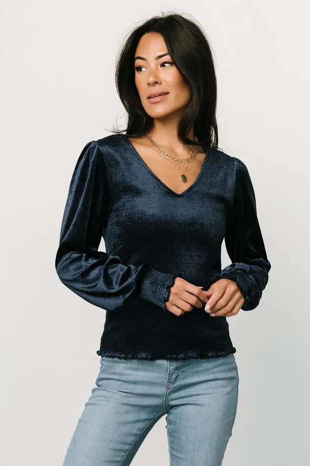 Baltic Born Blouses and Shirts Kyler Smocked Velvet Top Navy 8211 Women Baltic Born Blouses and Shirts Kyler Smocked Velvet Top Navy 8211 Women