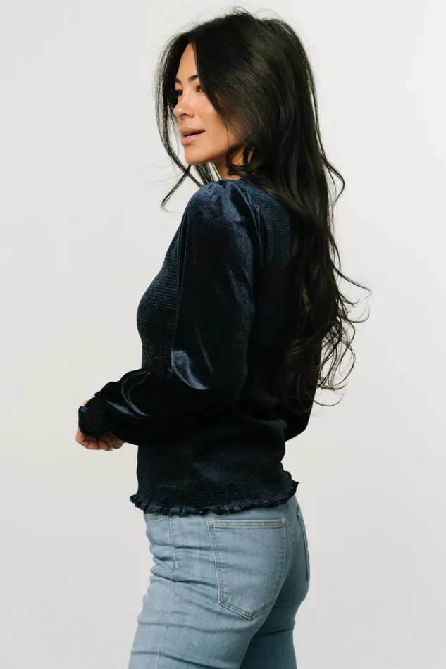 Baltic Born Blouses and Shirts Kyler Smocked Velvet Top Navy 8211 Women Baltic Born Blouses and Shirts Kyler Smocked Velvet Top Navy 8211 Women