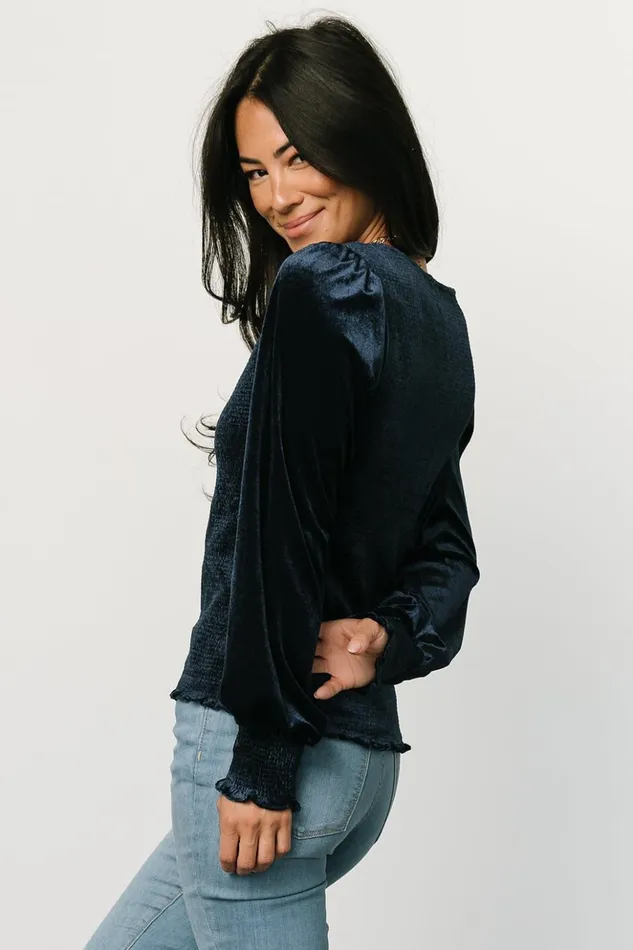 Baltic Born Blouses and Shirts Kyler Smocked Velvet Top Navy 8211 Women Baltic Born Blouses and Shirts Kyler Smocked Velvet Top Navy 8211 Women