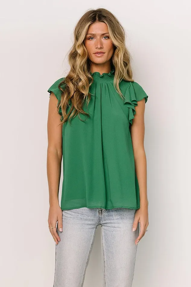 Baltic Born Blouses and Shirts Leah Mock Neck Top Green 8211 Women