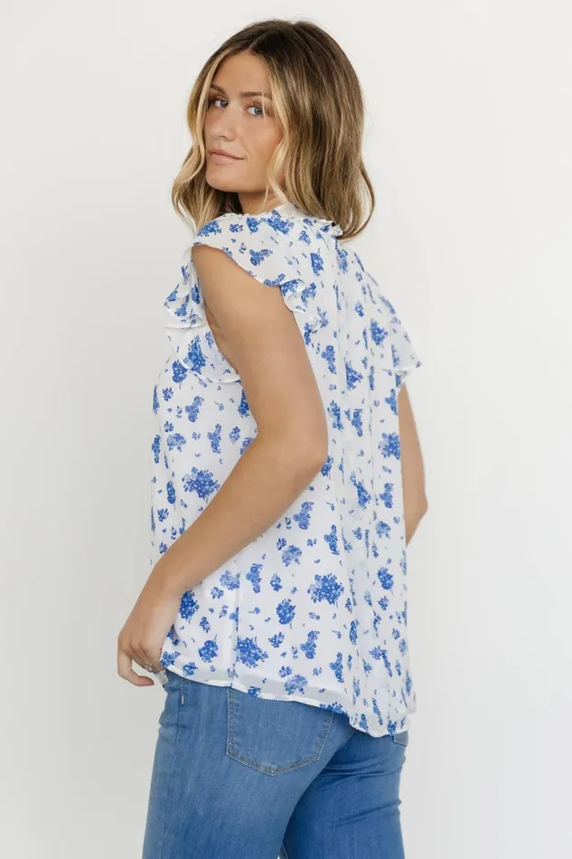 Baltic Born Blouses and Shirts Leah Mock Neck Top White Blue Floral 8211 Women Baltic Born Blouses and Shirts Leah Mock Neck Top White Blue Floral 8211 Women