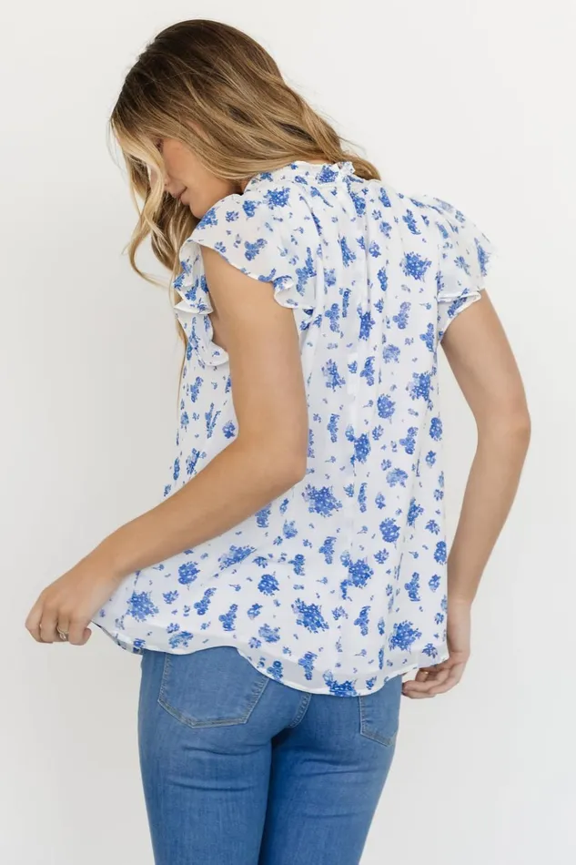 Baltic Born Blouses and Shirts Leah Mock Neck Top White Blue Floral 8211 Women Baltic Born Blouses and Shirts Leah Mock Neck Top White Blue Floral 8211 Women