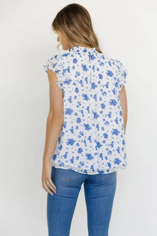Baltic Born Blouses and Shirts Leah Mock Neck Top White Blue Floral 8211 Women Baltic Born Blouses and Shirts Leah Mock Neck Top White Blue Floral 8211 Women
