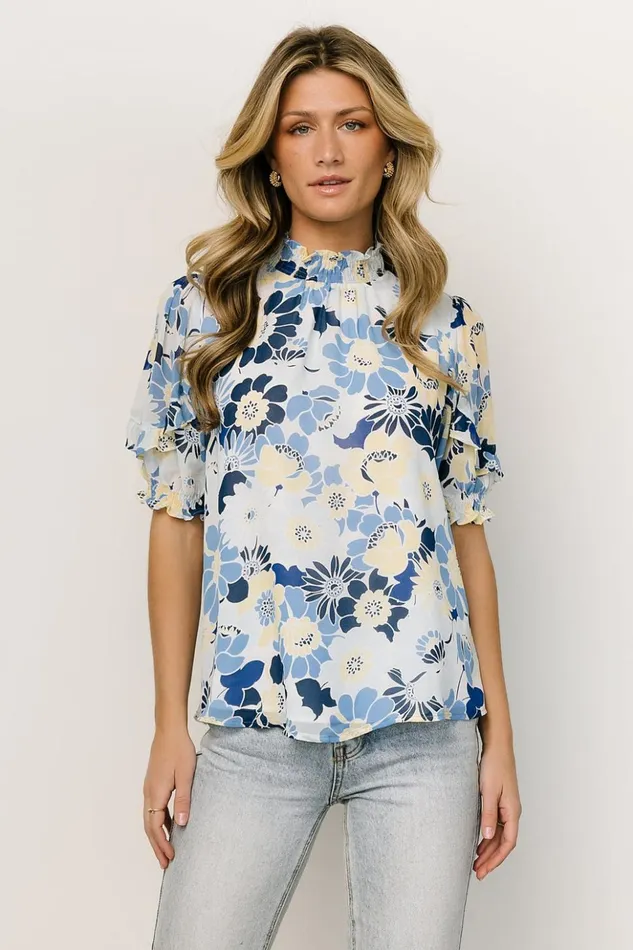 Baltic Born Blouses and Shirts Lisa Ruffle Sleeve Top Blue Floral 8211 Women Baltic Born Blouses and Shirts Lisa Ruffle Sleeve Top Blue Floral 8211 Women