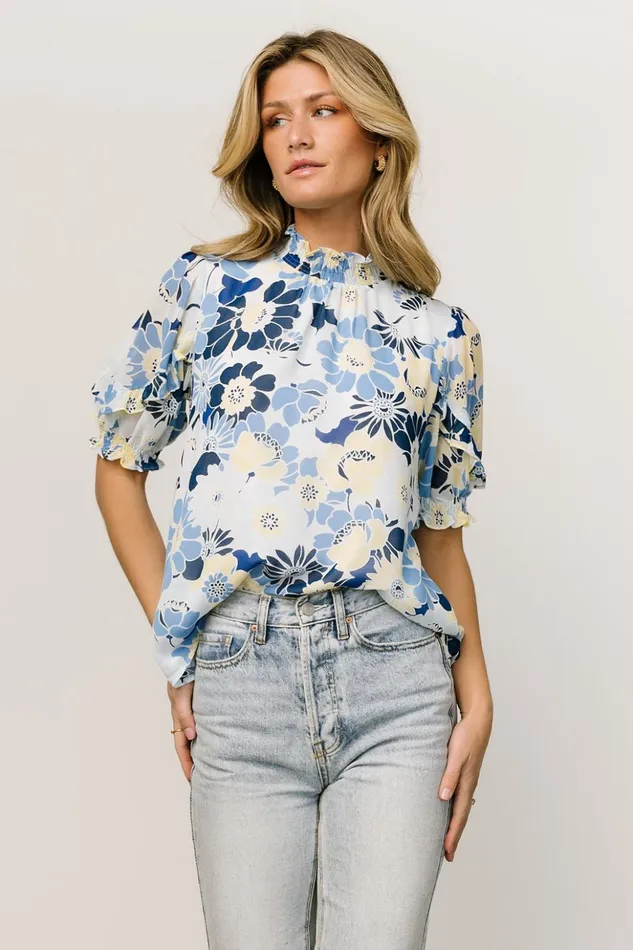 Baltic Born Blouses and Shirts Lisa Ruffle Sleeve Top Blue Floral 8211 Women Baltic Born Blouses and Shirts Lisa Ruffle Sleeve Top Blue Floral 8211 Women