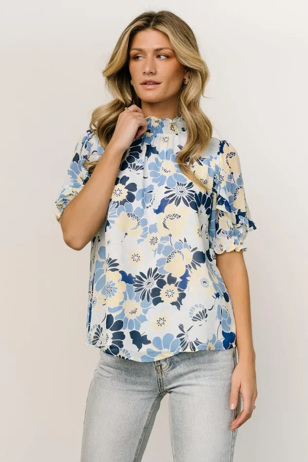 Baltic Born Blouses and Shirts Lisa Ruffle Sleeve Top Blue Floral 8211 Women Baltic Born Blouses and Shirts Lisa Ruffle Sleeve Top Blue Floral 8211 Women