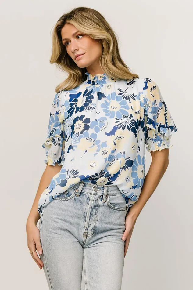 Baltic Born Blouses and Shirts Lisa Ruffle Sleeve Top Blue Floral 8211 Women Baltic Born Blouses and Shirts Lisa Ruffle Sleeve Top Blue Floral 8211 Women