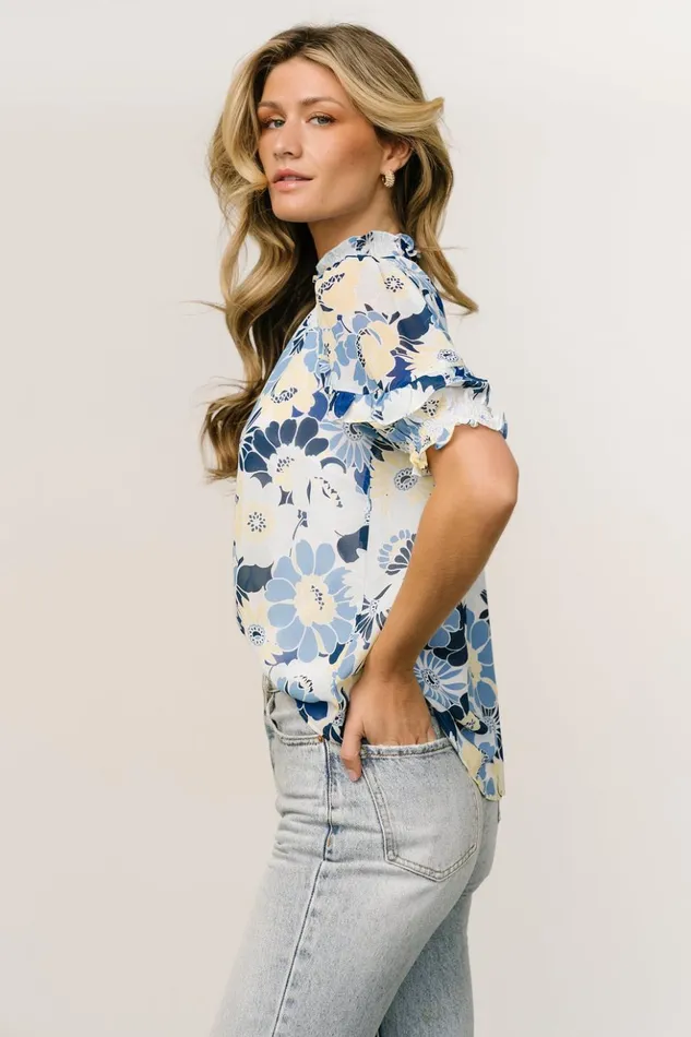 Baltic Born Blouses and Shirts Lisa Ruffle Sleeve Top Blue Floral 8211 Women Baltic Born Blouses and Shirts Lisa Ruffle Sleeve Top Blue Floral 8211 Women