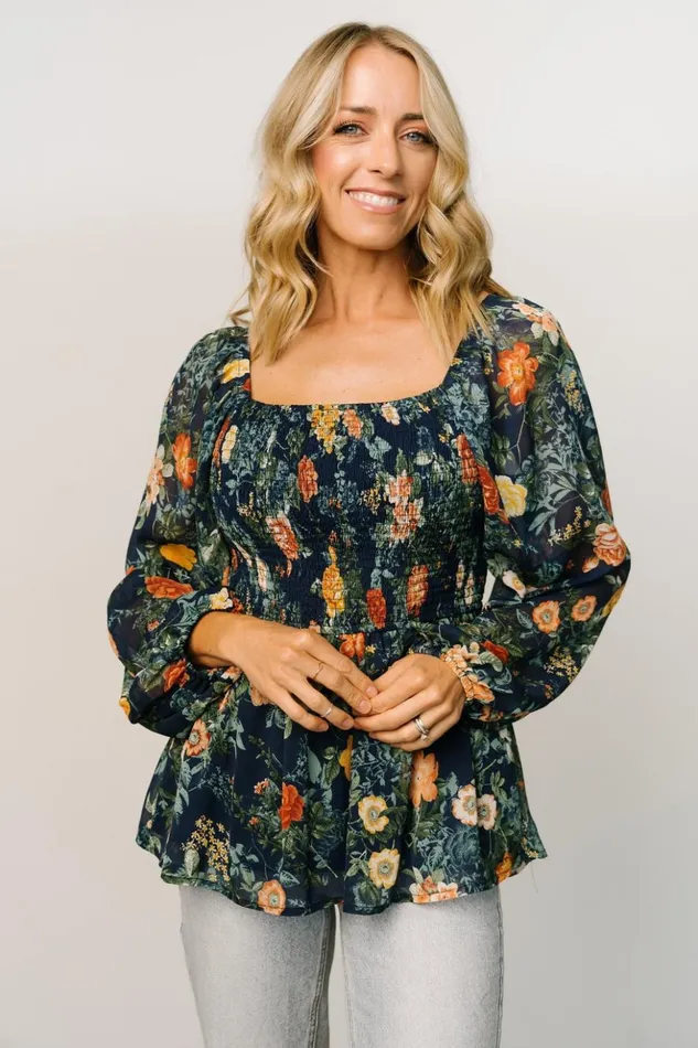 Baltic Born Blouses and Shirts Ollie Smocked Top Navy Multi 8211 Women Baltic Born Blouses and Shirts Ollie Smocked Top Navy Multi 8211 Women