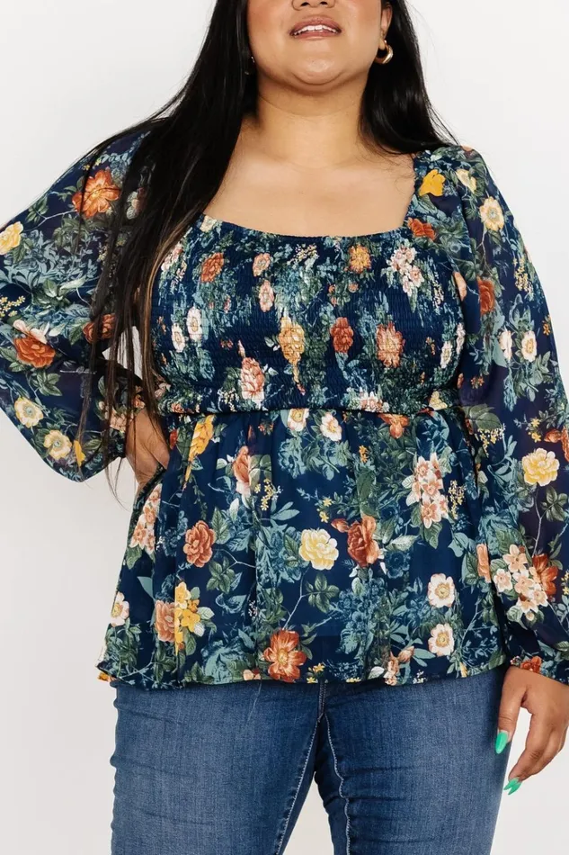 Baltic Born Blouses and Shirts Ollie Smocked Top Navy Multi 8211 Women Baltic Born Blouses and Shirts Ollie Smocked Top Navy Multi 8211 Women