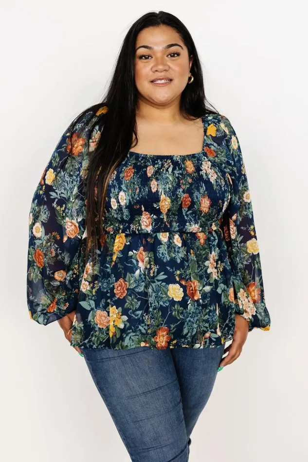 Baltic Born Blouses and Shirts Ollie Smocked Top Navy Multi 8211 Women Baltic Born Blouses and Shirts Ollie Smocked Top Navy Multi 8211 Women