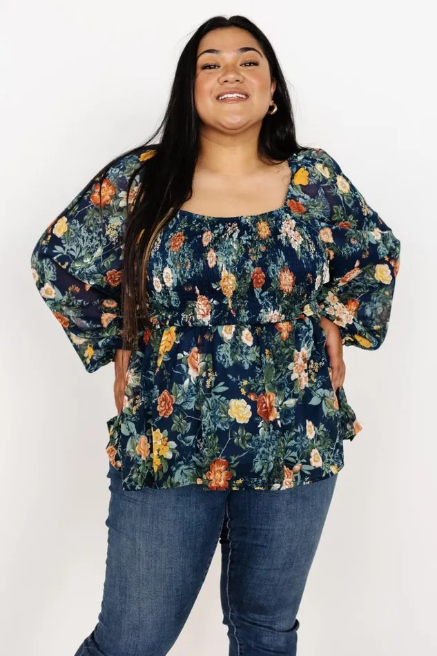 Baltic Born Blouses and Shirts Ollie Smocked Top Navy Multi 8211 Women Baltic Born Blouses and Shirts Ollie Smocked Top Navy Multi 8211 Women