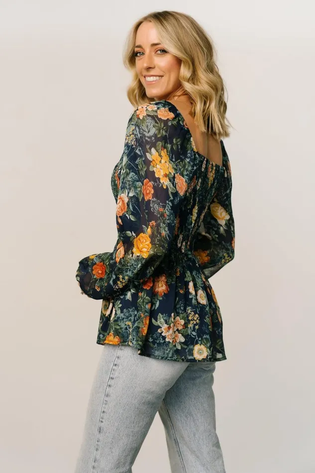Baltic Born Blouses and Shirts Ollie Smocked Top Navy Multi 8211 Women Baltic Born Blouses and Shirts Ollie Smocked Top Navy Multi 8211 Women