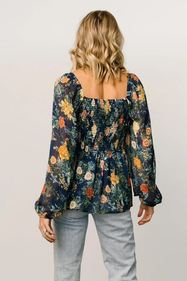 Baltic Born Blouses and Shirts Ollie Smocked Top Navy Multi 8211 Women Baltic Born Blouses and Shirts Ollie Smocked Top Navy Multi 8211 Women