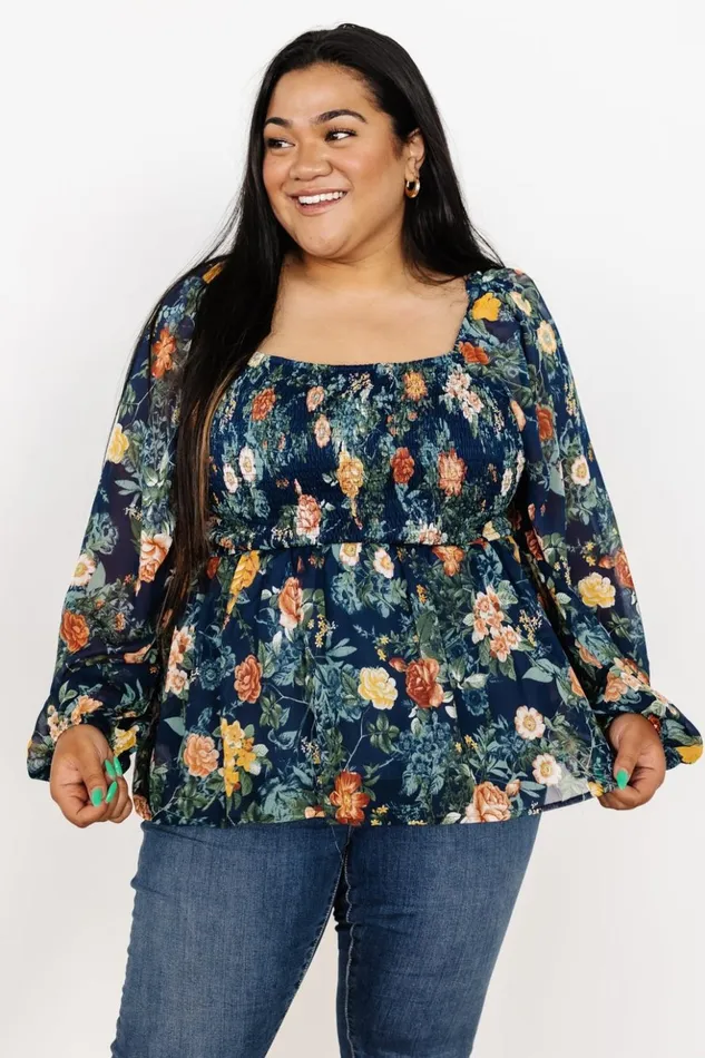 Baltic Born Blouses and Shirts Ollie Smocked Top Navy Multi 8211 Women Baltic Born Blouses and Shirts Ollie Smocked Top Navy Multi 8211 Women