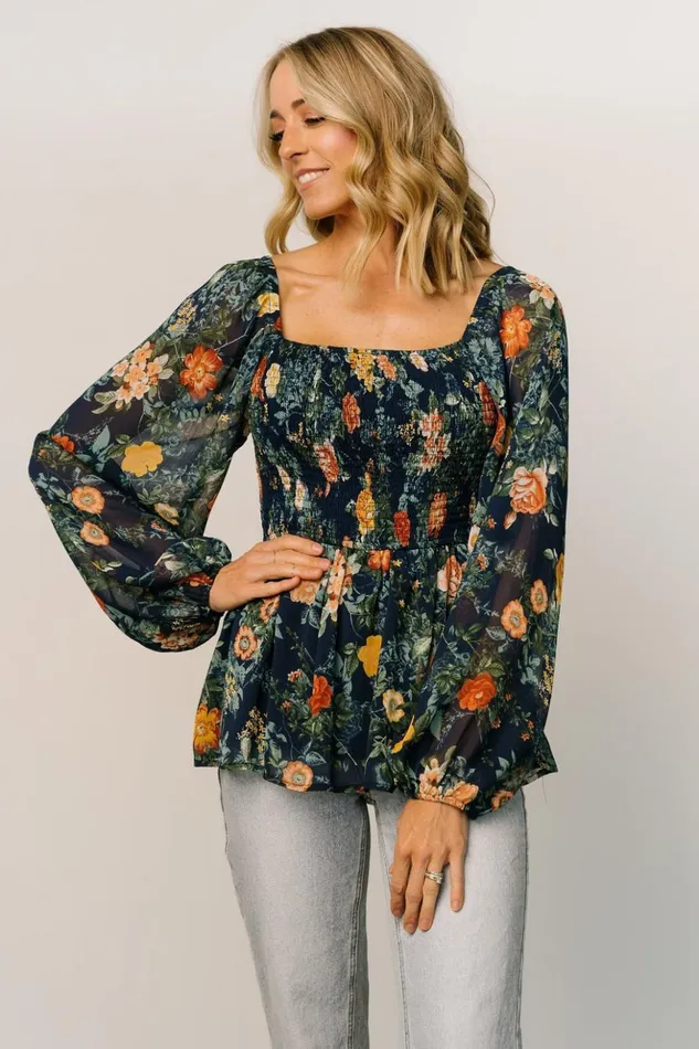Baltic Born Blouses and Shirts Ollie Smocked Top Navy Multi 8211 Women Baltic Born Blouses and Shirts Ollie Smocked Top Navy Multi 8211 Women