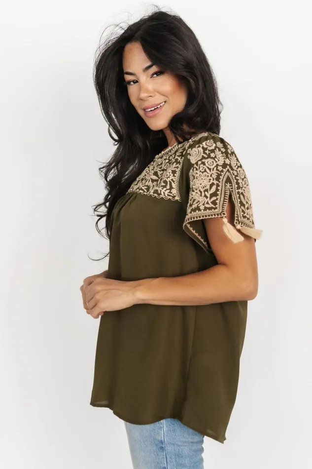 Baltic Born Blouses and Shirts Royce Embroidered Top Olive 8211 Women Baltic Born Blouses and Shirts Royce Embroidered Top Olive 8211 Women