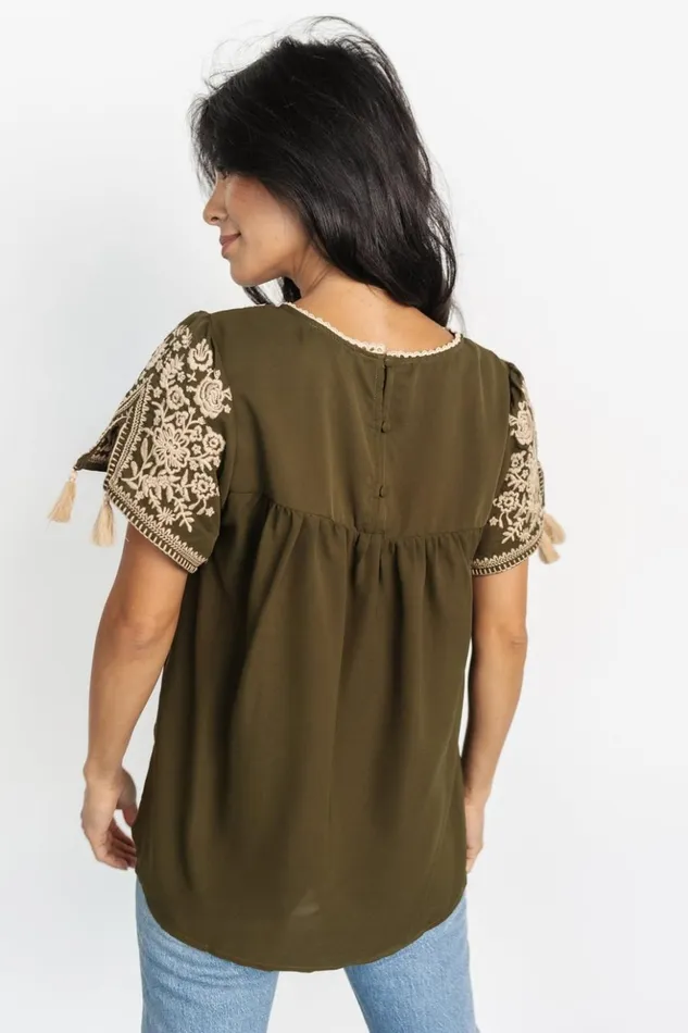 Baltic Born Blouses and Shirts Royce Embroidered Top Olive 8211 Women Baltic Born Blouses and Shirts Royce Embroidered Top Olive 8211 Women